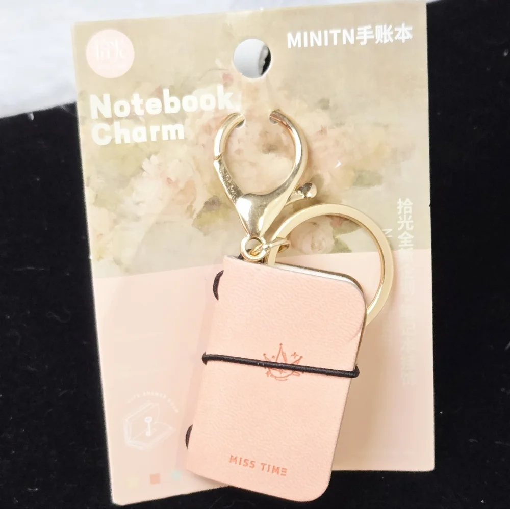 Mini Pink Traveler’s Notebook Keychain Faux Leather Journal Bookish Bag Charm